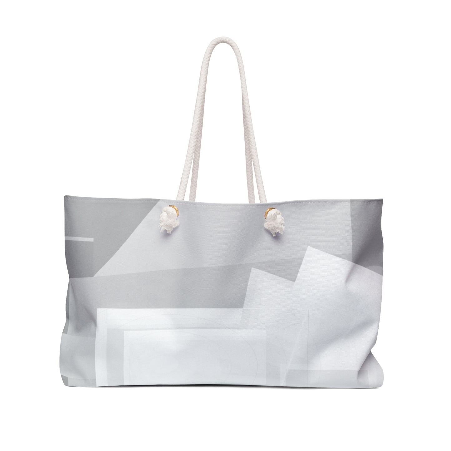 Gray geometric pattern weekender bag by Printify, a neutral travel tote with abstract design, ideal for weekend trips and travel.