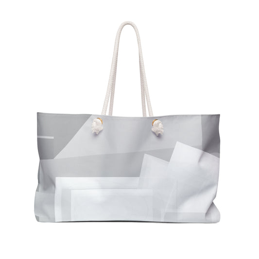 Gray geometric pattern weekender bag by Printify, a neutral travel tote with abstract design, ideal for weekend trips and travel.