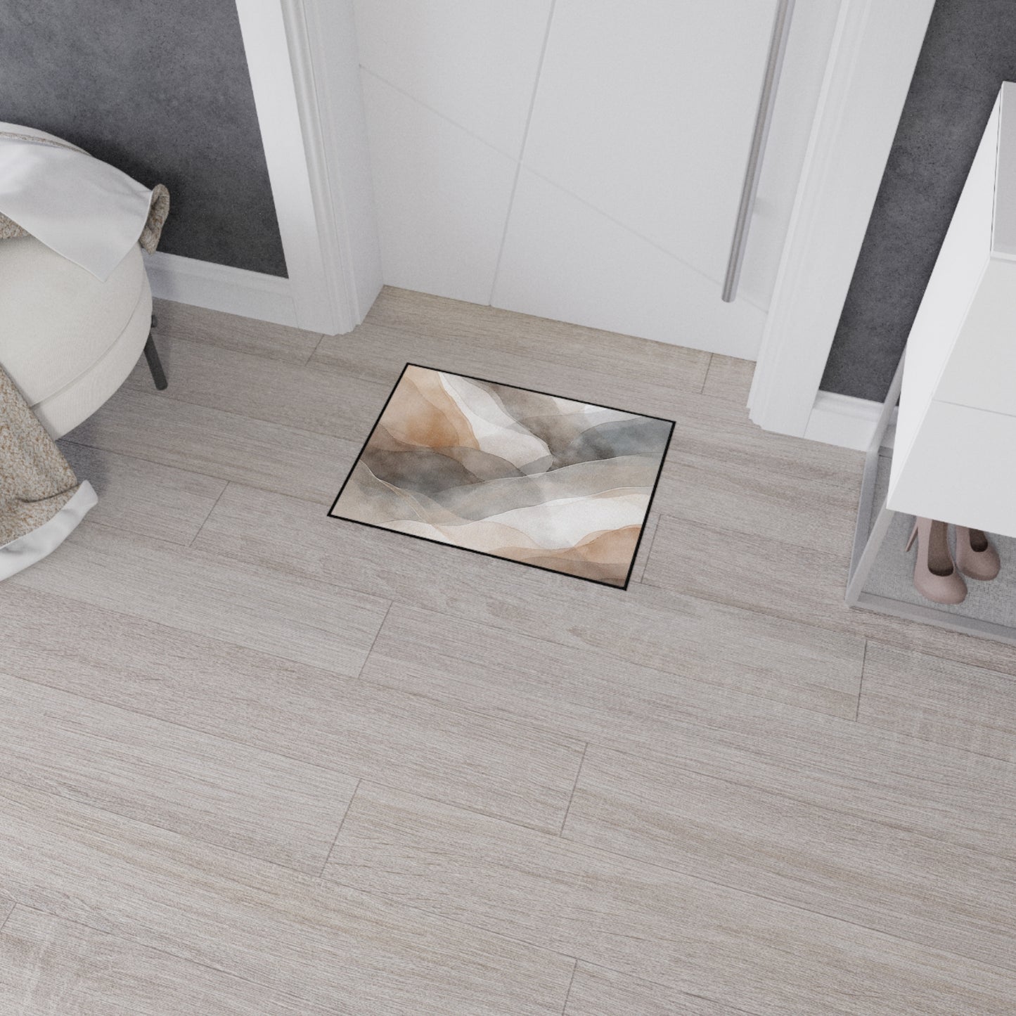 Neutral Watercolor Landscape Heavy Duty Floor Mat | Abstract Earth Tones Rug