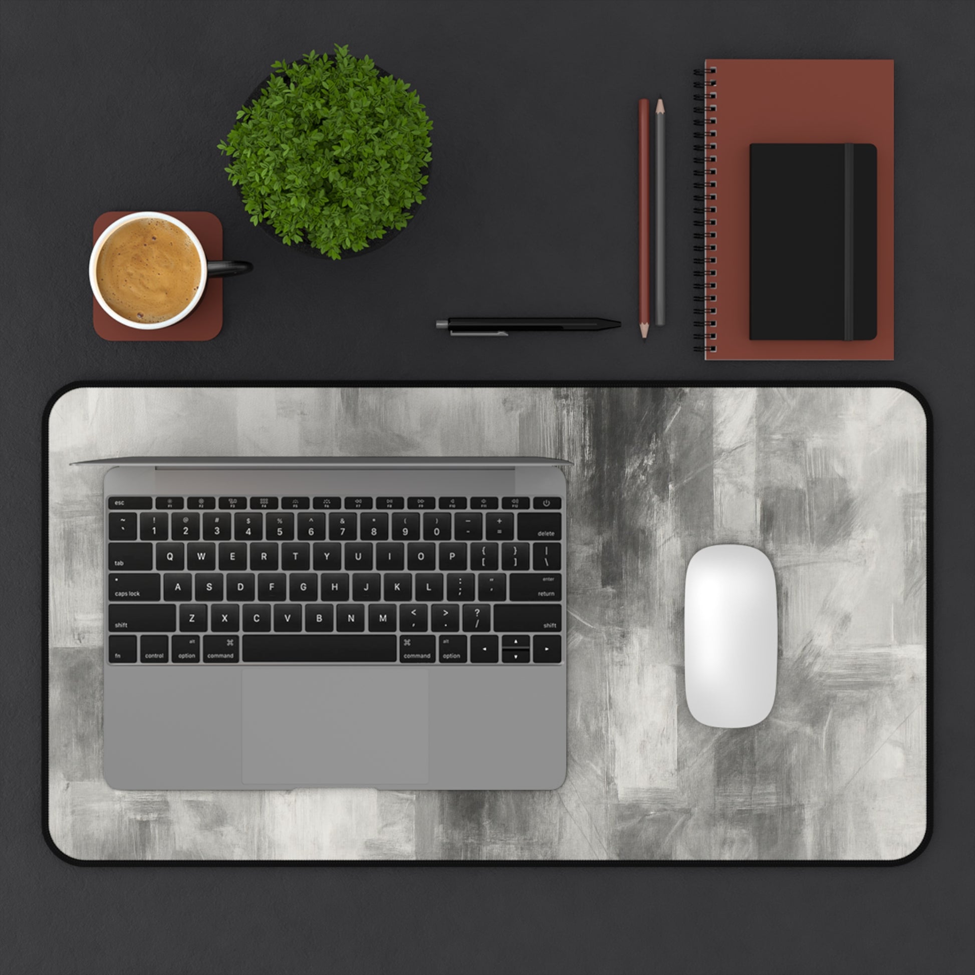 Abstract Gray Brushstroke Desk Mat | Neutral Modern Desk Pad