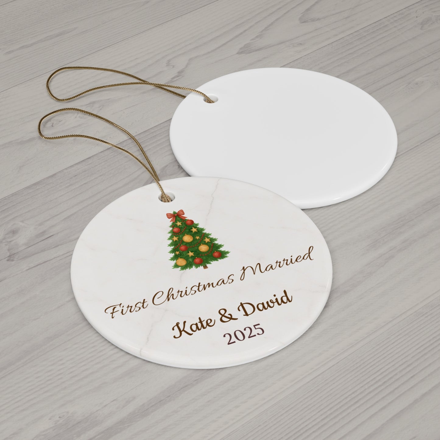 First Christmas Married Ceramic Ornament | Personalized Names & Year - TRV