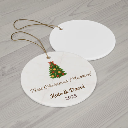 First Christmas Married Ceramic Ornament | Personalized Names & Year - TRV