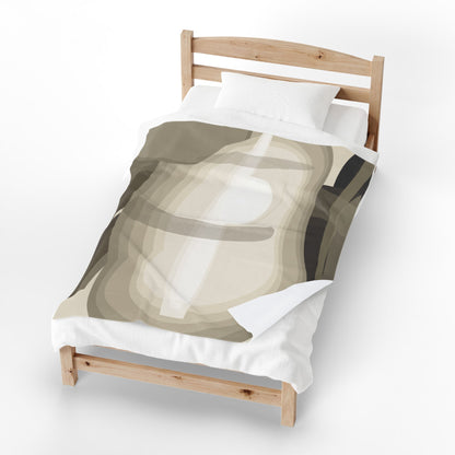 Abstract neutral shapes velveteen plush blanket with modern minimalist art print, soft textured fabric perfect for cozy home decor.