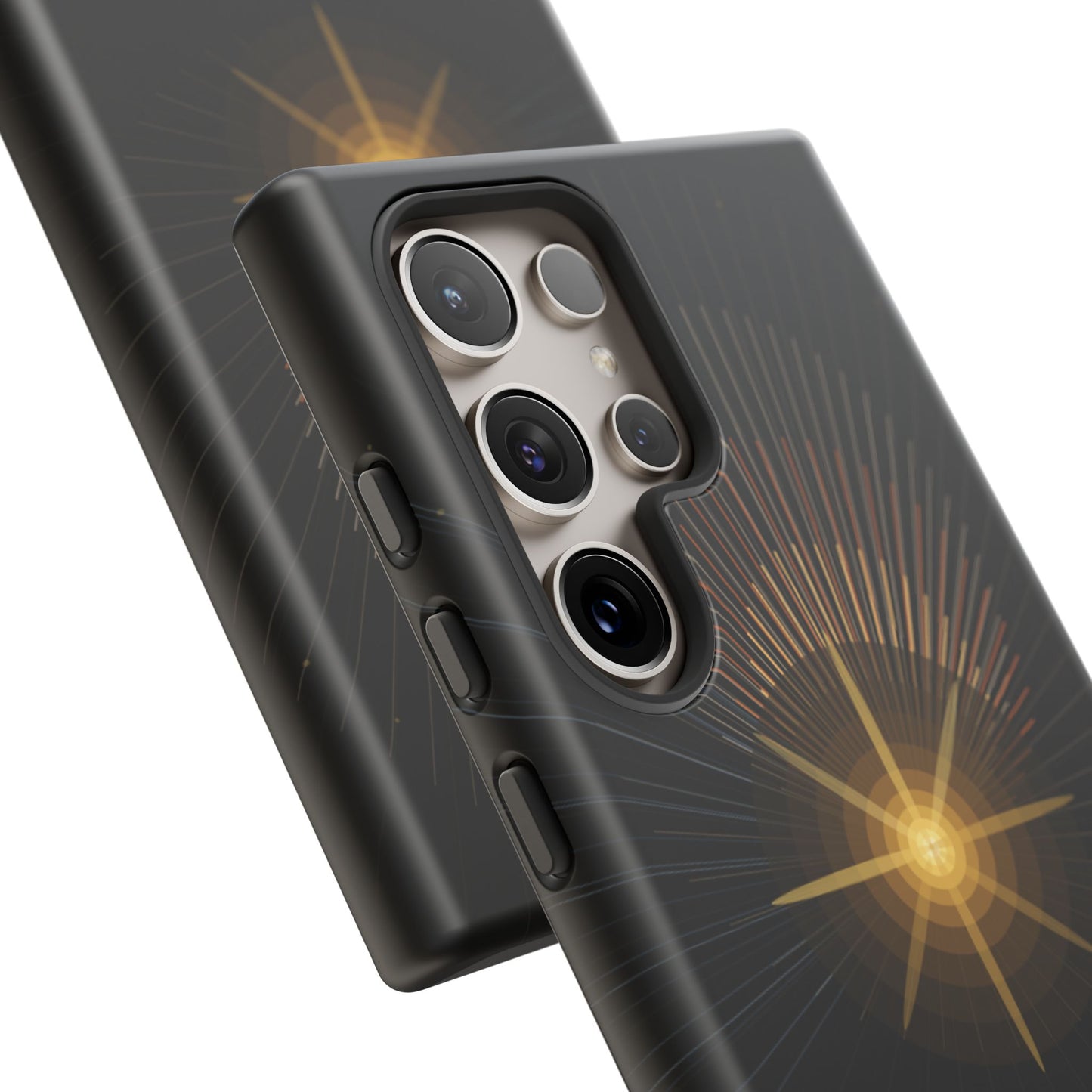 Tough Cases - Radiant Star Phone Case, Protective Black Shockproof Cover with Golden Light Design