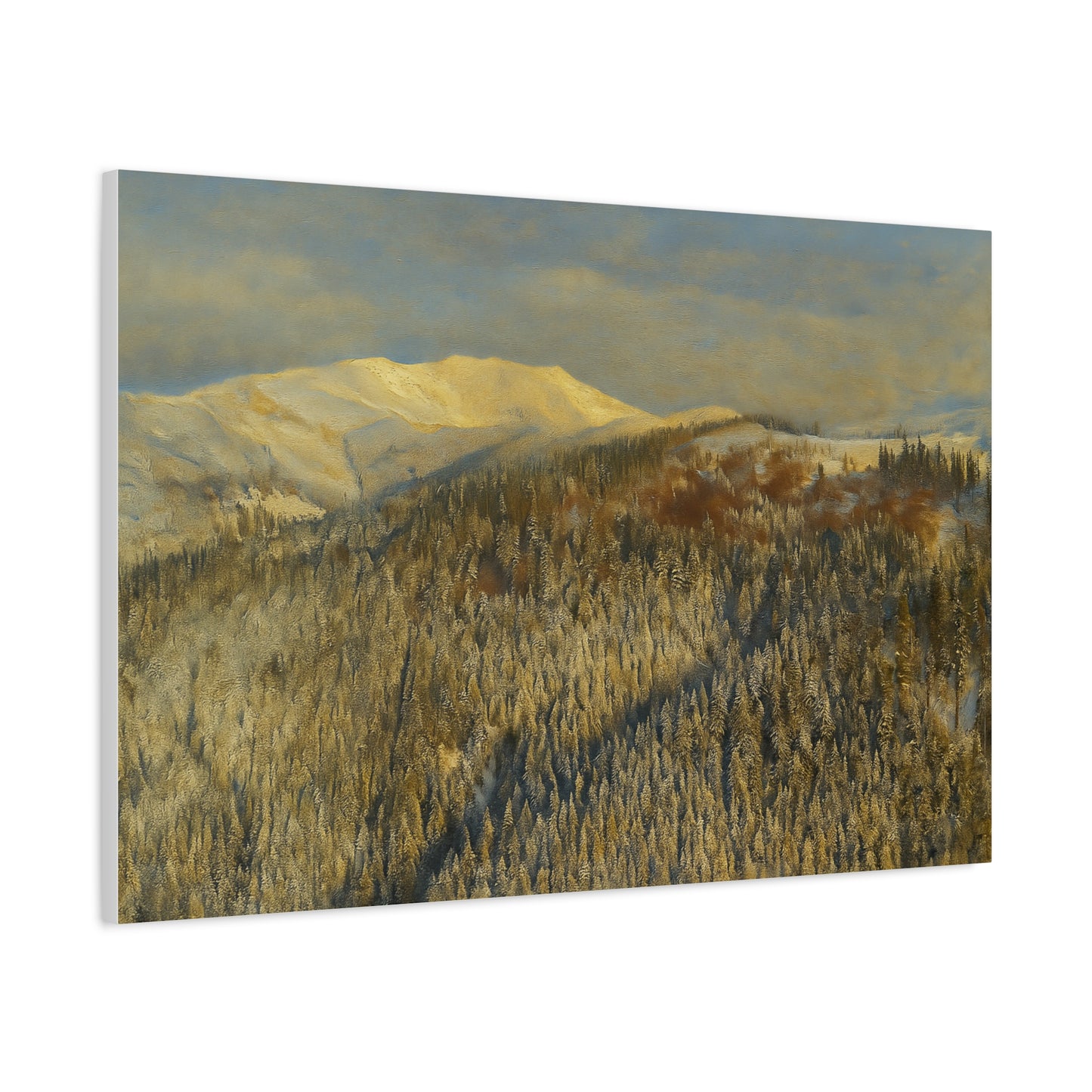 Mountain Serenity Stretched Canvas Art, Winter Landscape Wall Decor, Nature Print for Home, Gift for Nature Lovers, Cozy Interior Accent