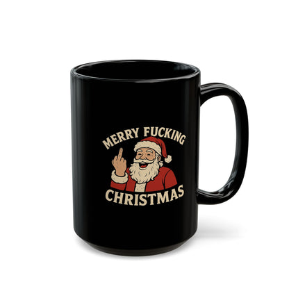 Irreverent Merry Christmas Mug — Funny Santa Coffee Mug (Black, 11/15oz)