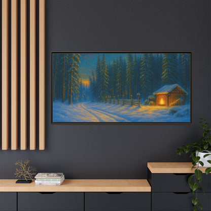 Framed Winter Landscape Canvas, Cozy Cabin Art, Christmas Decor, Winter Home Decor, Holiday Gift, Wall Art - TRV