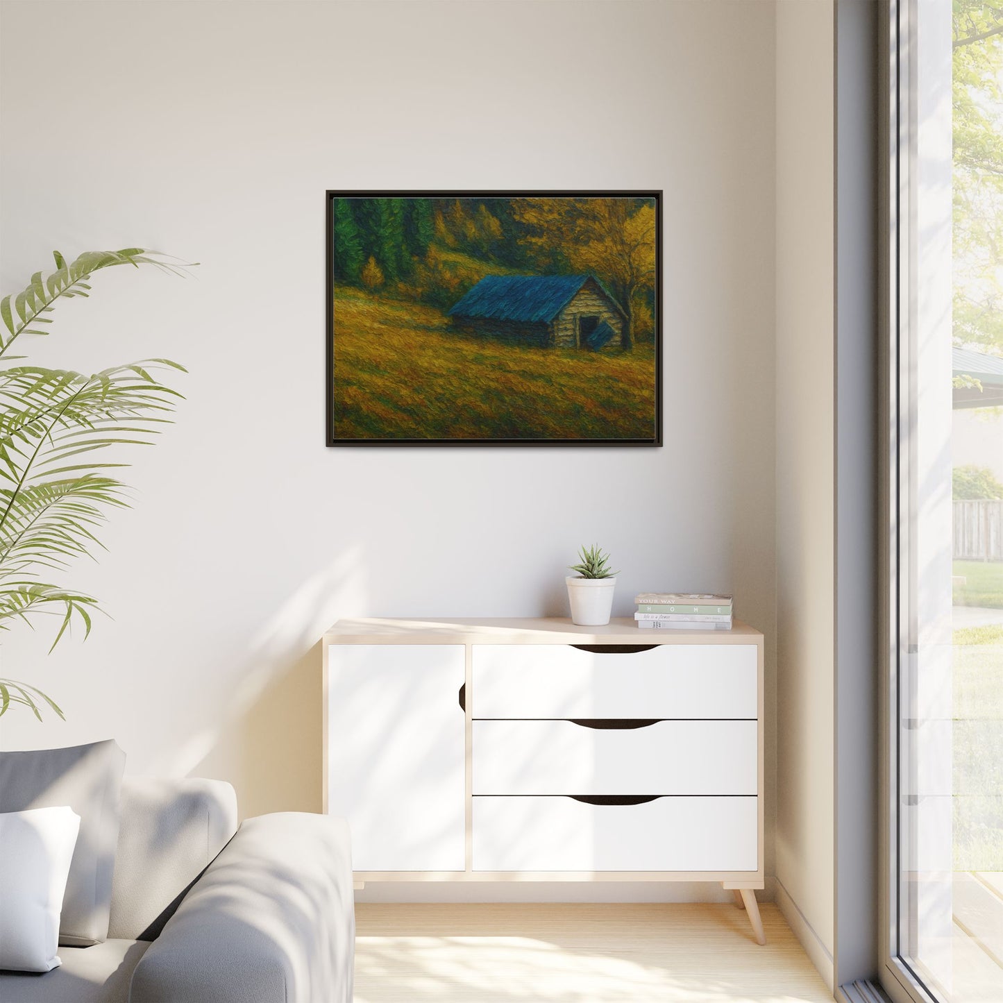 Framed Matte Canvas Print, Rustic Artwork, Farmhouse Decor, Nature Wall Art, Gift for Home, Autumn Decor, Landscape Painting