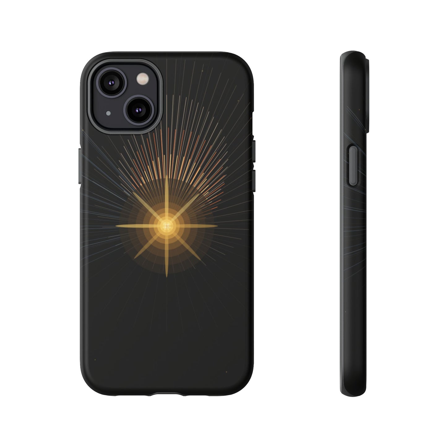 Tough Cases - Radiant Star Phone Case, Protective Black Shockproof Cover with Golden Light Design
