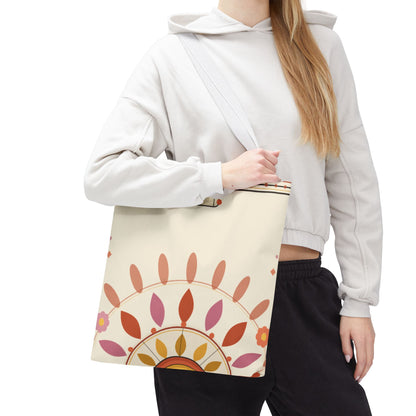 Boho Floral Mandala Tote Bag | Pastel Sunburst Pattern