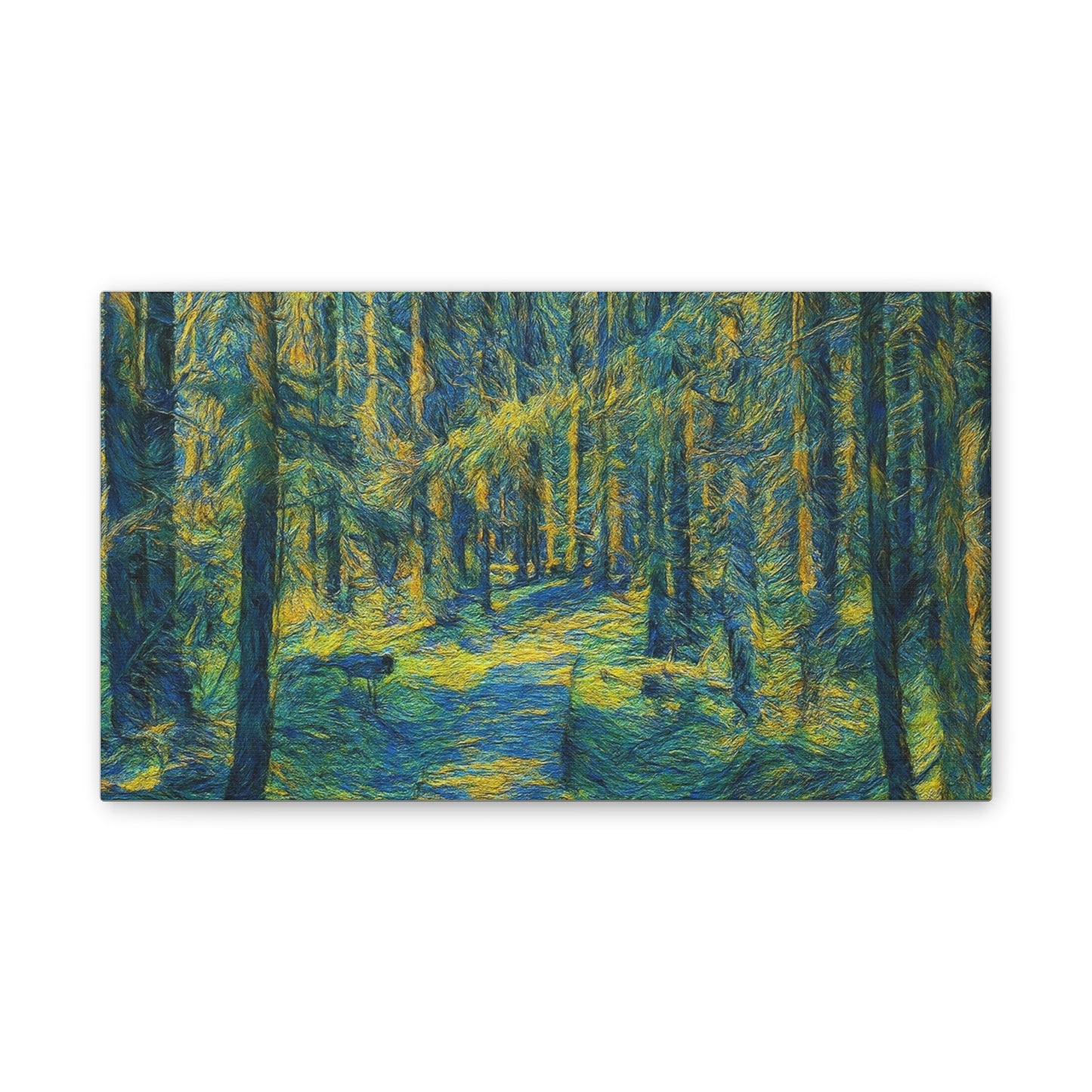 Sunlit Forest Path Canvas – Impressionist Woodland Wall Art