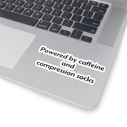 Powered by Caffeine and Compression Socks Sticker | Kiss-Cut Sticker