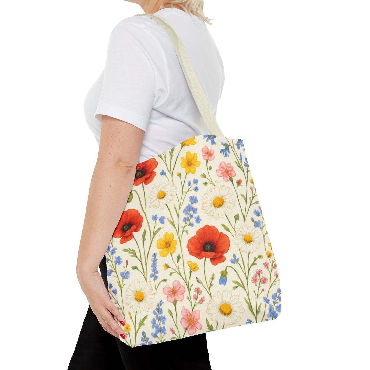 Wildflower Poppy Print Tote Bag | Floral All-Over Pattern