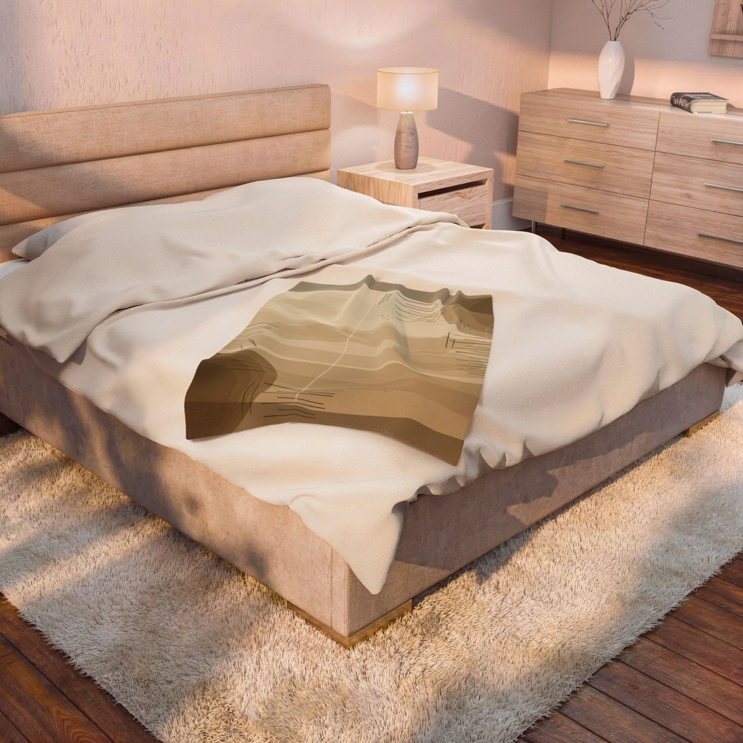 Neutral Abstract Shapes Velveteen Plush Blanket | Beige Modern Minimalist Throw - TRV