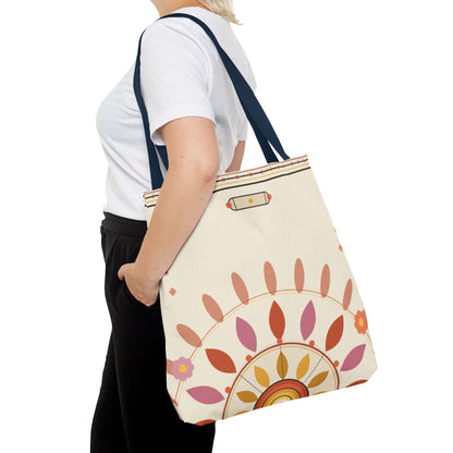 Boho Floral Mandala Tote Bag | Pastel Sunburst Pattern