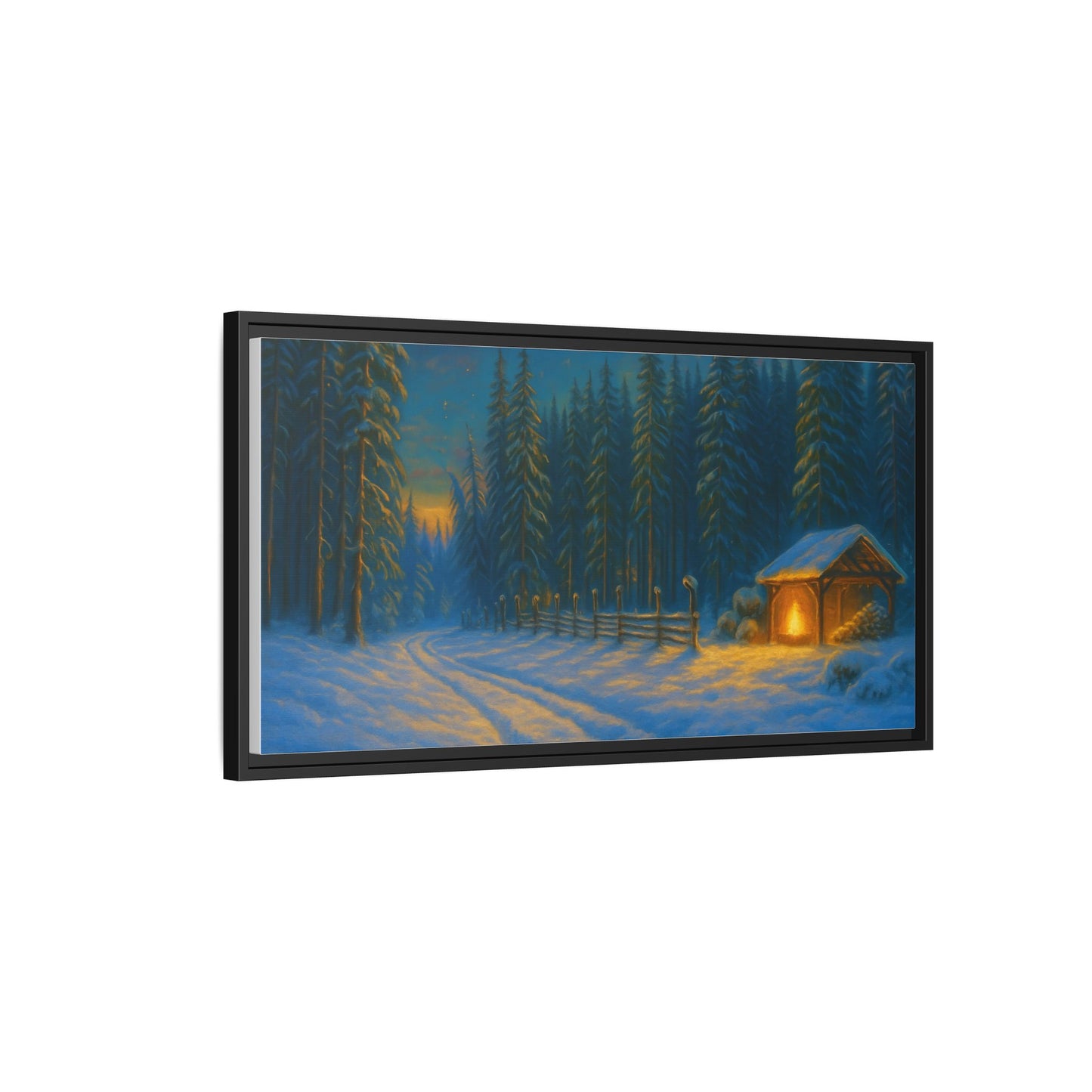 Framed Winter Landscape Canvas, Cozy Cabin Art, Christmas Decor, Winter Home Decor, Holiday Gift, Wall Art - TRV