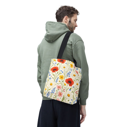Wildflower Poppy Print Tote Bag | Floral All-Over Pattern