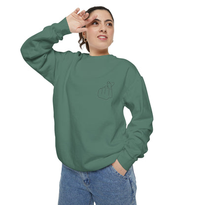 Minimalist Peace Hand Sweatshirt — Small Chest Line Art Crewneck