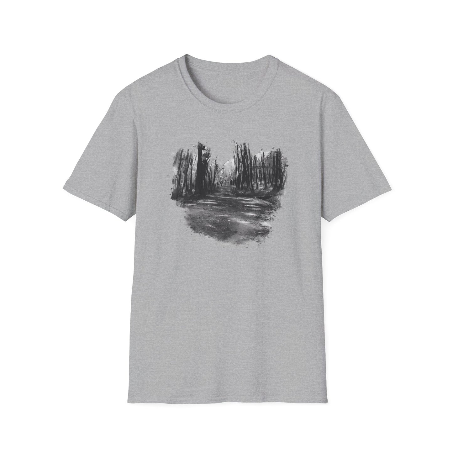 Unisex Softstyle T-Shirt with Abstract Landscape Art, Casual Wear, Gift for Art Lovers, Everyday Fashion, Nature Inspired Tee - TRV