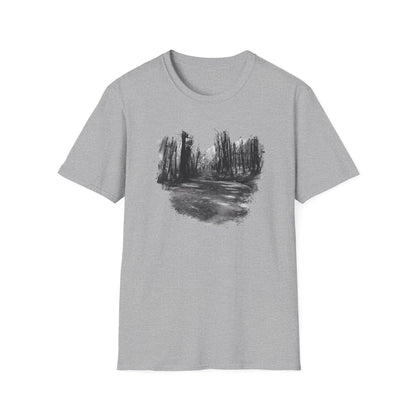 Unisex Softstyle T-Shirt with Abstract Landscape Art, Casual Wear, Gift for Art Lovers, Everyday Fashion, Nature Inspired Tee - TRV