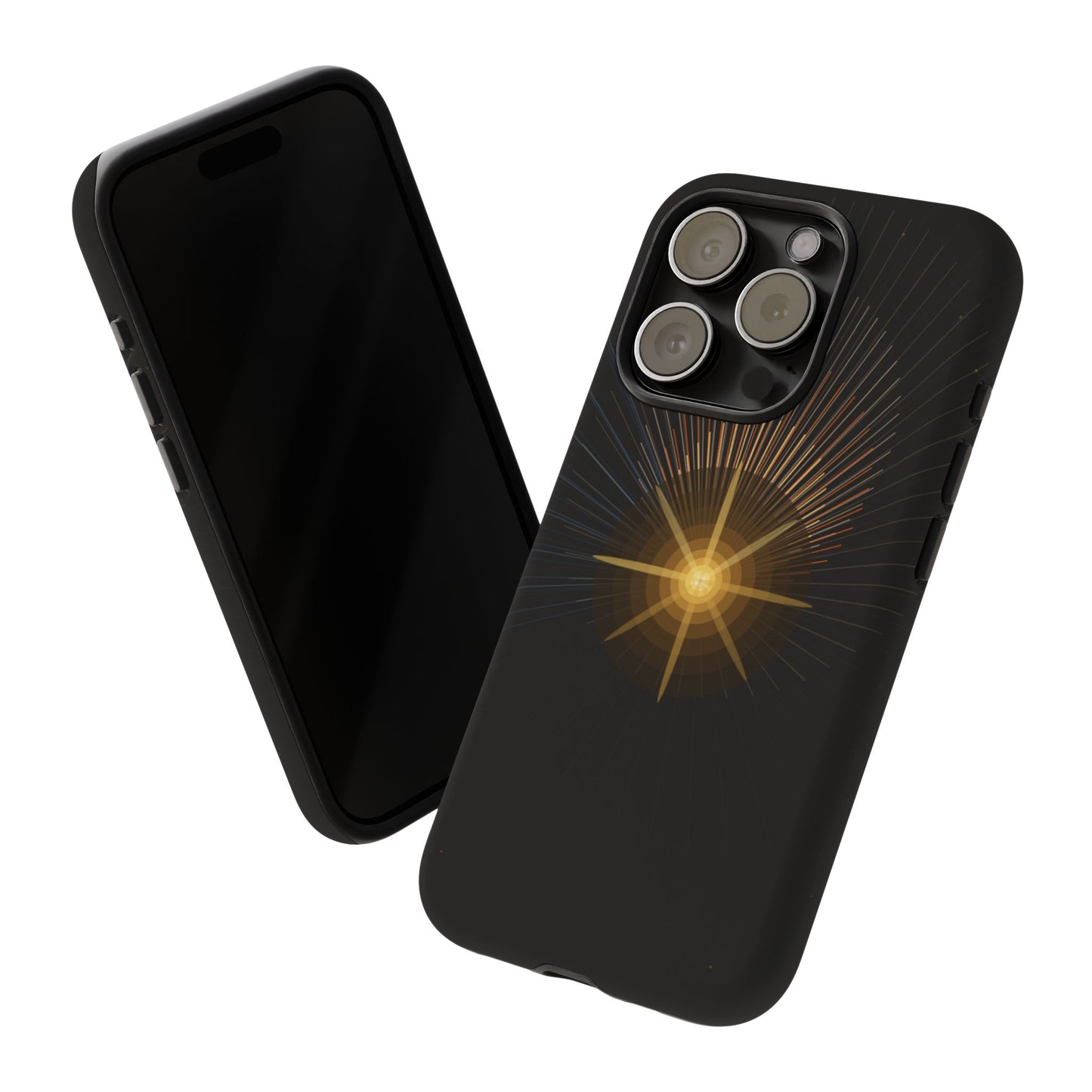 Tough Cases - Radiant Star Phone Case, Protective Black Shockproof Cover with Golden Light Design