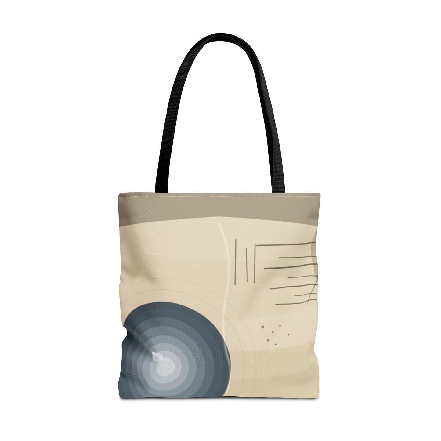 Abstract neutral waves tote bag with geometric circle pattern by Printify, featuring a stylish design and sturdy fabric.