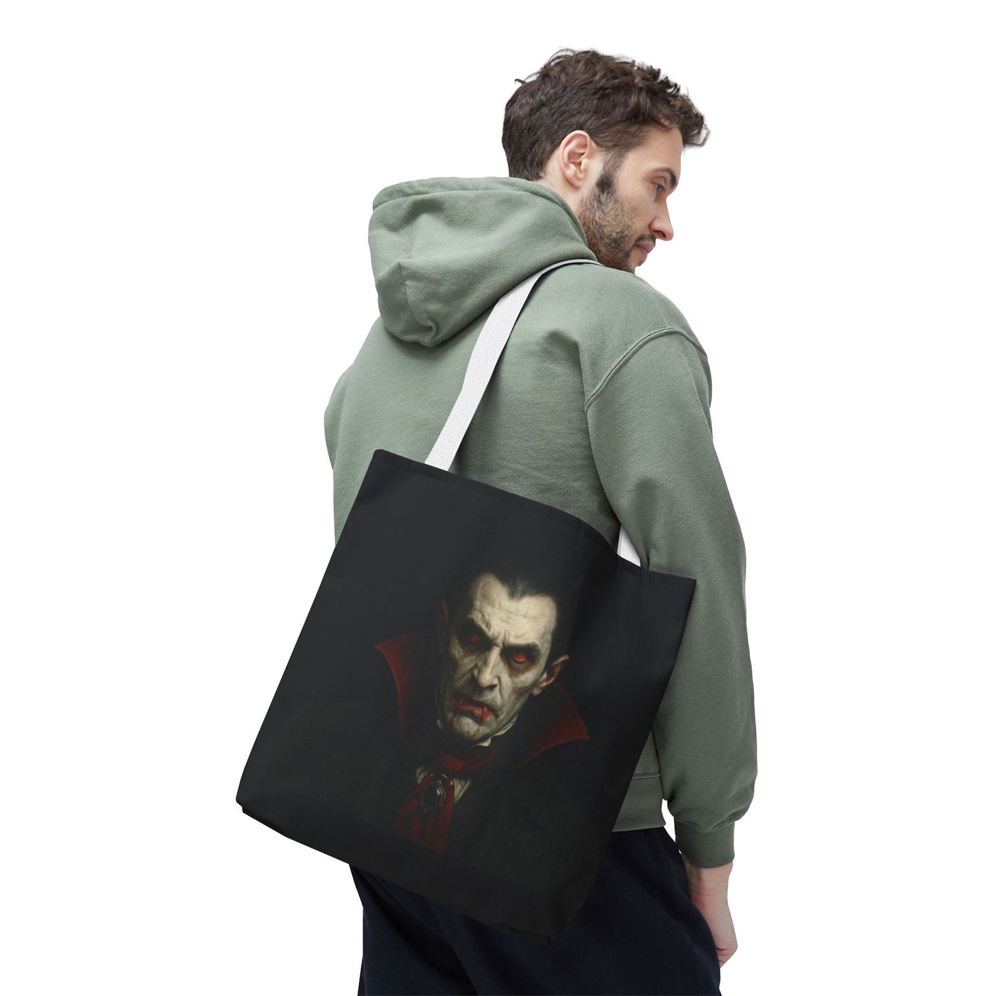 Vampire Haunted Tote Bag, Spooky Shopping Bag, Halloween Accessory, Gothic Style Handbag, Perfect for Halloween Parties, Unisex Tote - TRV