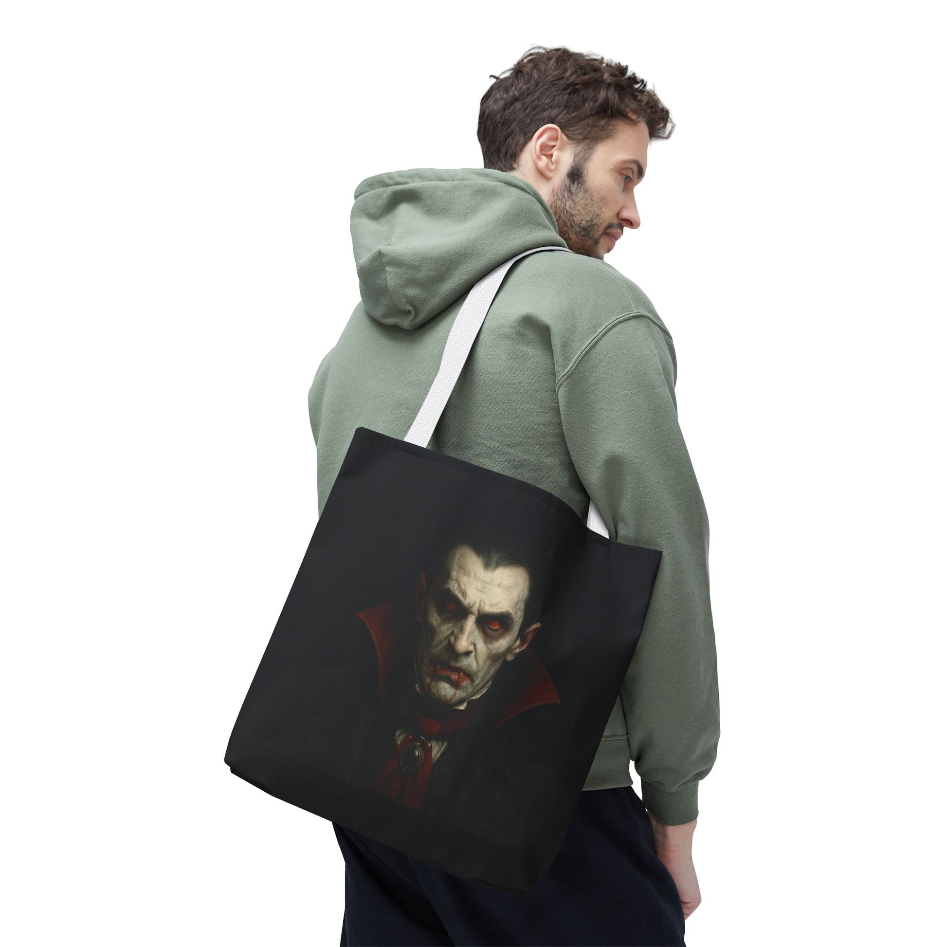 Vampire Haunted Tote Bag, Spooky Shopping Bag, Halloween Accessory, Gothic Style Handbag, Perfect for Halloween Parties, Unisex Tote - TRV