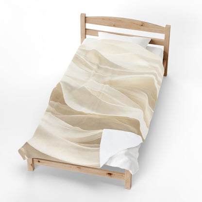 Neutral Abstract Waves Velveteen Plush Blanket | Beige Swirl Pattern