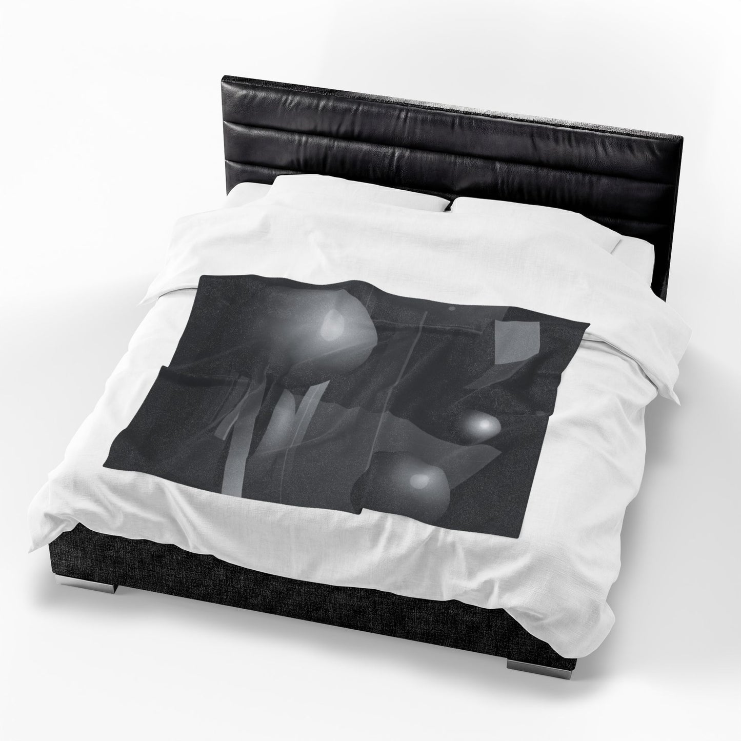 Velveteen plush blanket with 3D geometric spheres and abstract cube design in all-over print by Printify.