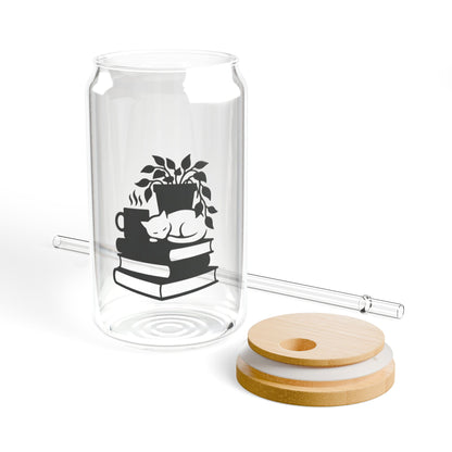 Glass Sipper Cup — Cozy Booklover Design (16oz)