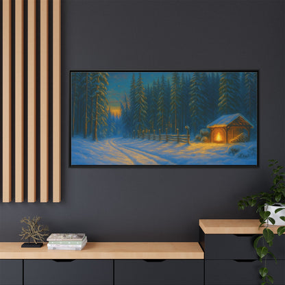 Framed Winter Landscape Canvas, Cozy Cabin Art, Christmas Decor, Winter Home Decor, Holiday Gift, Wall Art - TRV