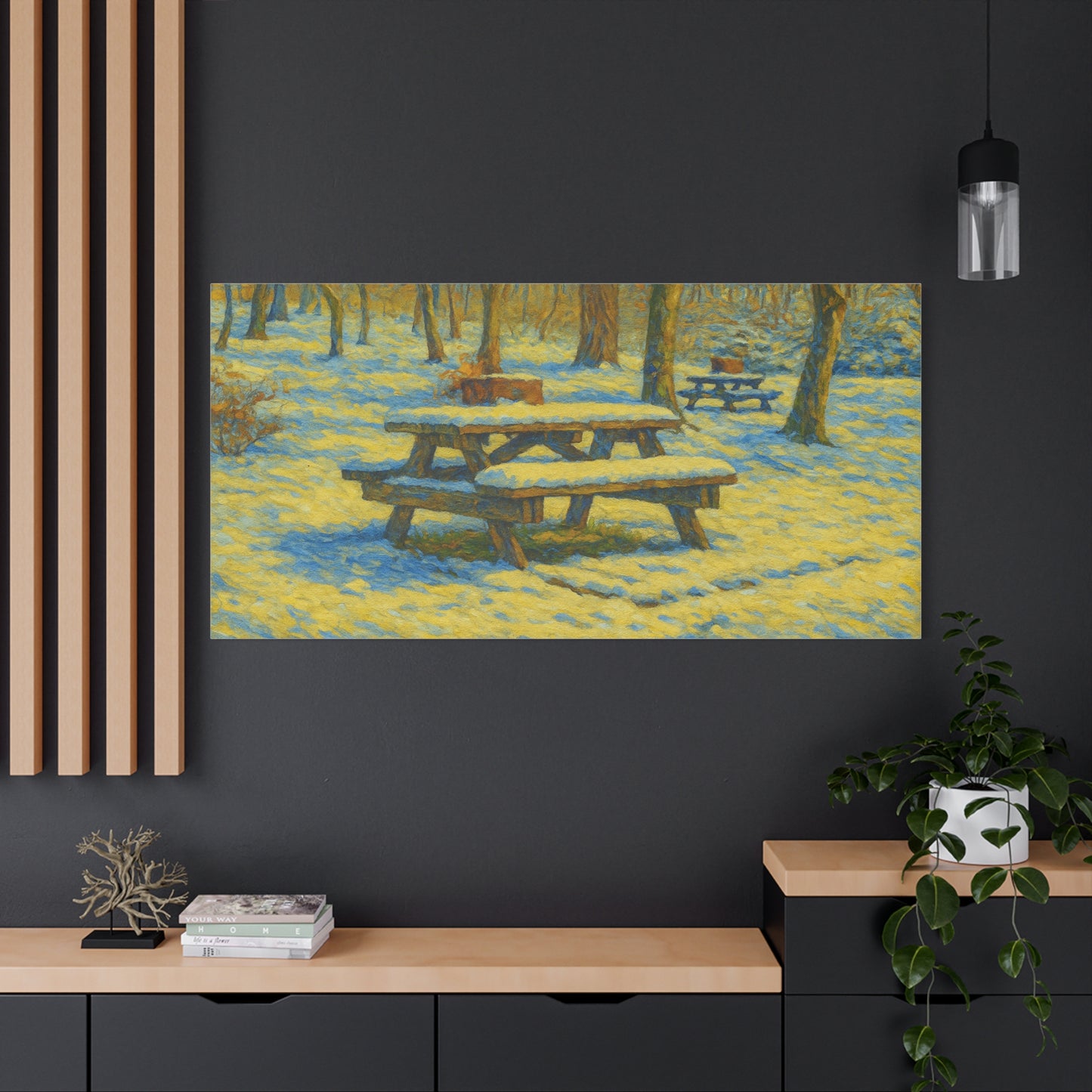 Winter Picnic Canvas Art Print, Cozy Home Decor, Seasonal Wall Art, Nature-Inspired Artwork, Perfect for Holidays - TRV