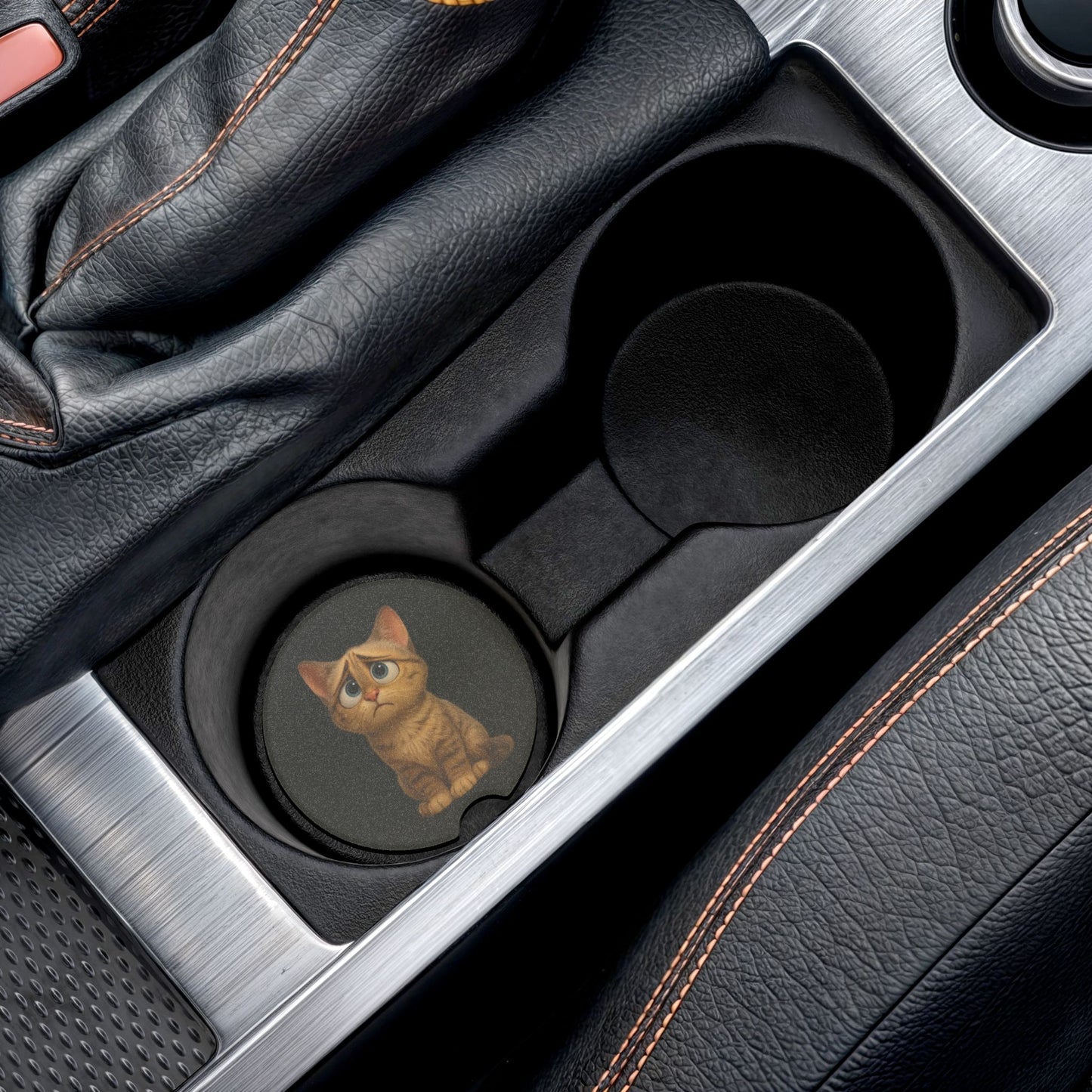 Sad Kitten Soapstone Car Coaster — Cute Cat Drink Holder for Cars