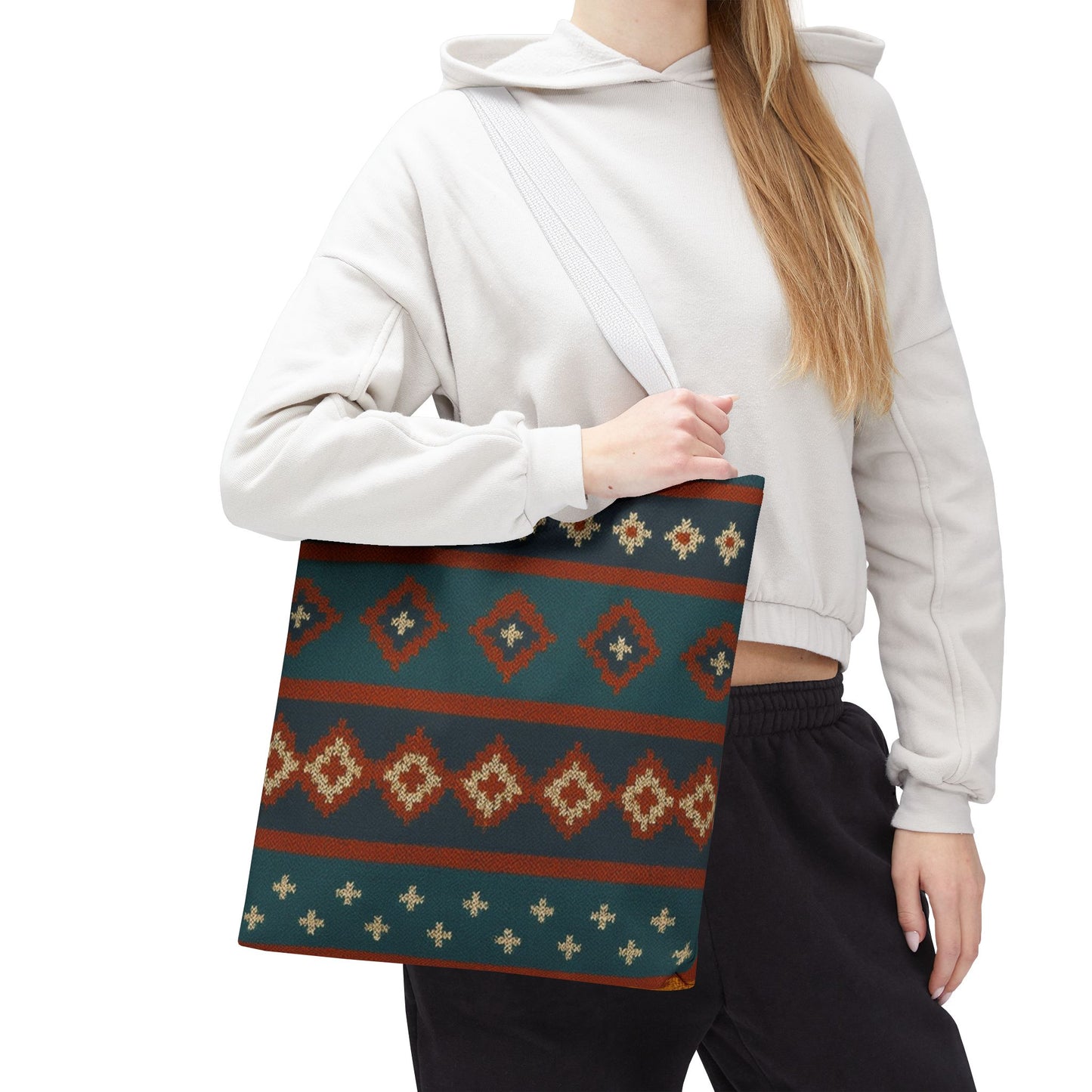 Southwestern Diamond Pattern Tote Bag | Aztec Tribal Geometric Print - TRV