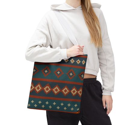 Southwestern Diamond Pattern Tote Bag | Aztec Tribal Geometric Print - TRV