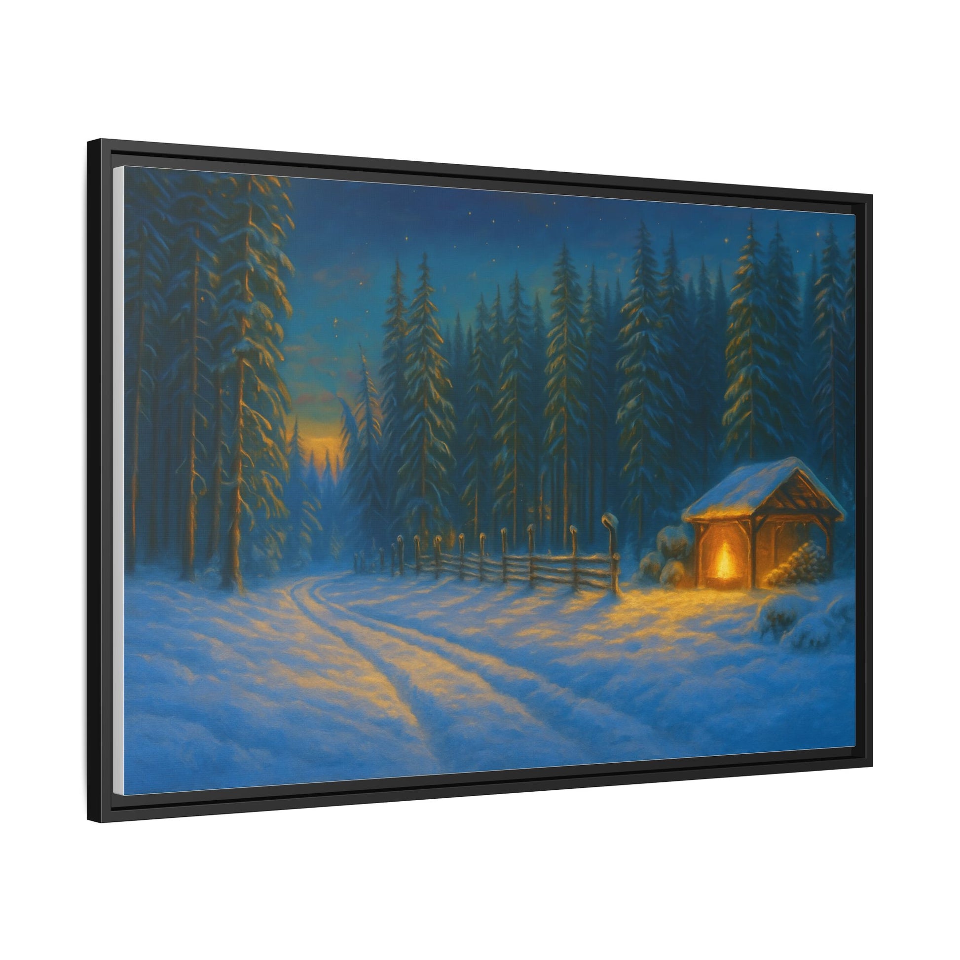 Framed Winter Landscape Canvas, Cozy Cabin Art, Christmas Decor, Winter Home Decor, Holiday Gift, Wall Art - TRV