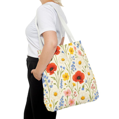 Wildflower Poppy Print Tote Bag | Floral All-Over Pattern
