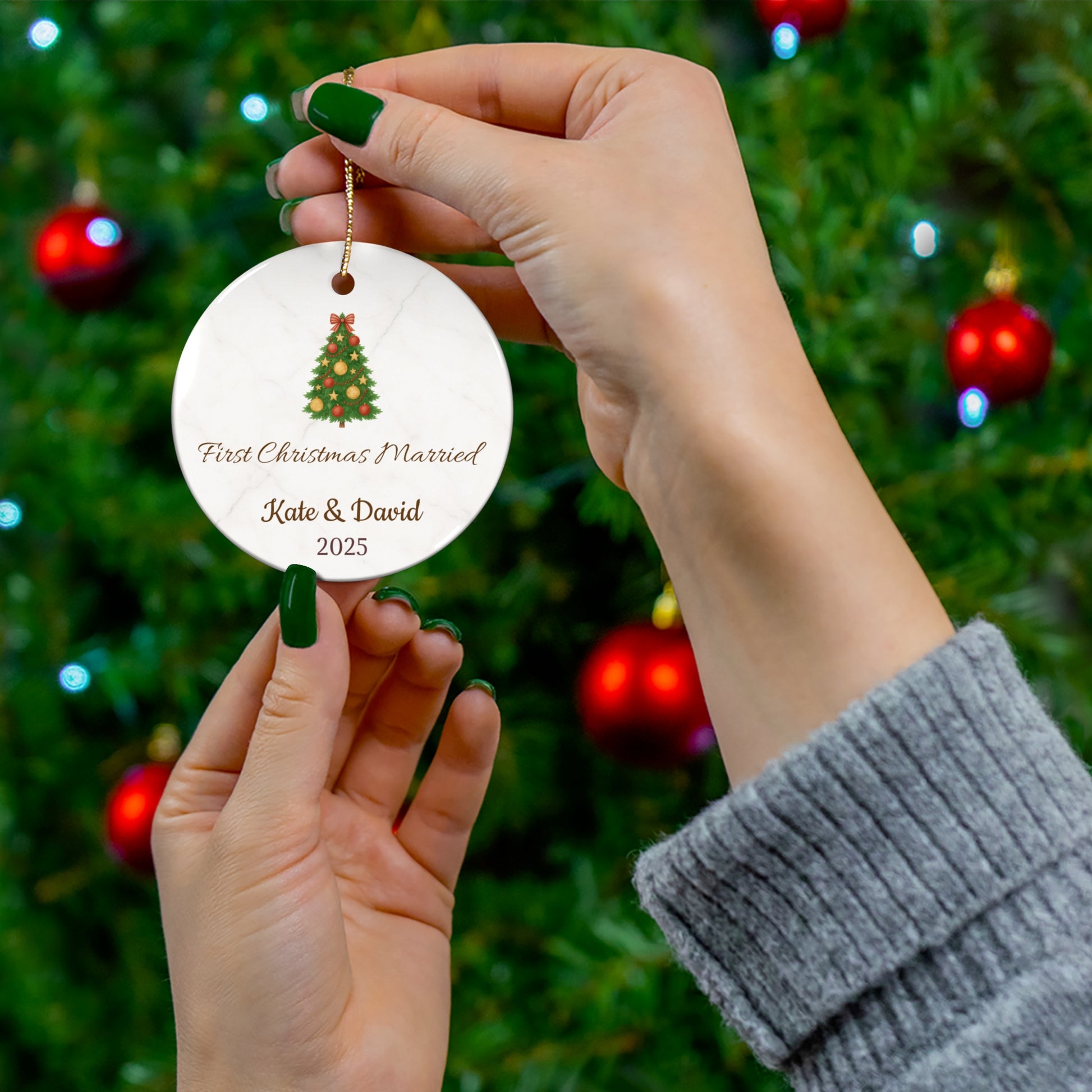 First Christmas Married Ceramic Ornament | Personalized Names & Year - TRV
