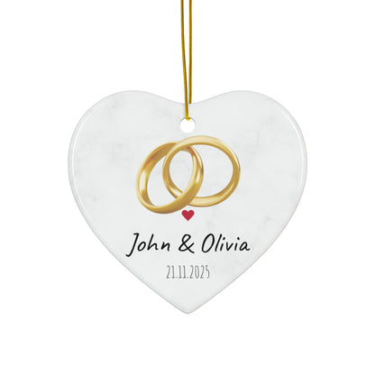 Wedding Rings Ornament round ceramic ornament | Personalized names and date - TRV