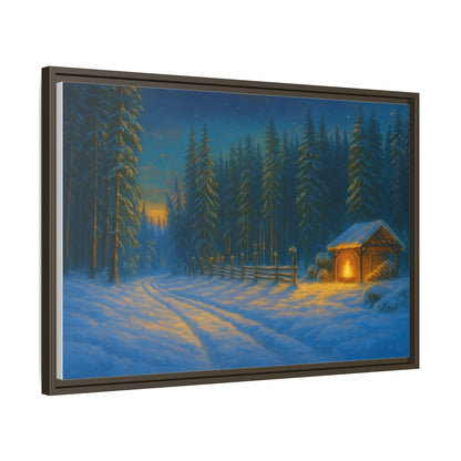Framed Winter Landscape Canvas, Cozy Cabin Art, Christmas Decor, Winter Home Decor, Holiday Gift, Wall Art - TRV