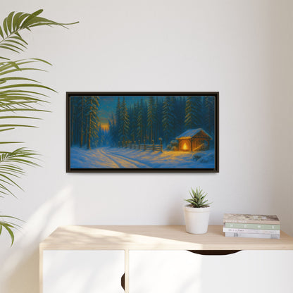 Framed Winter Landscape Canvas, Cozy Cabin Art, Christmas Decor, Winter Home Decor, Holiday Gift, Wall Art - TRV