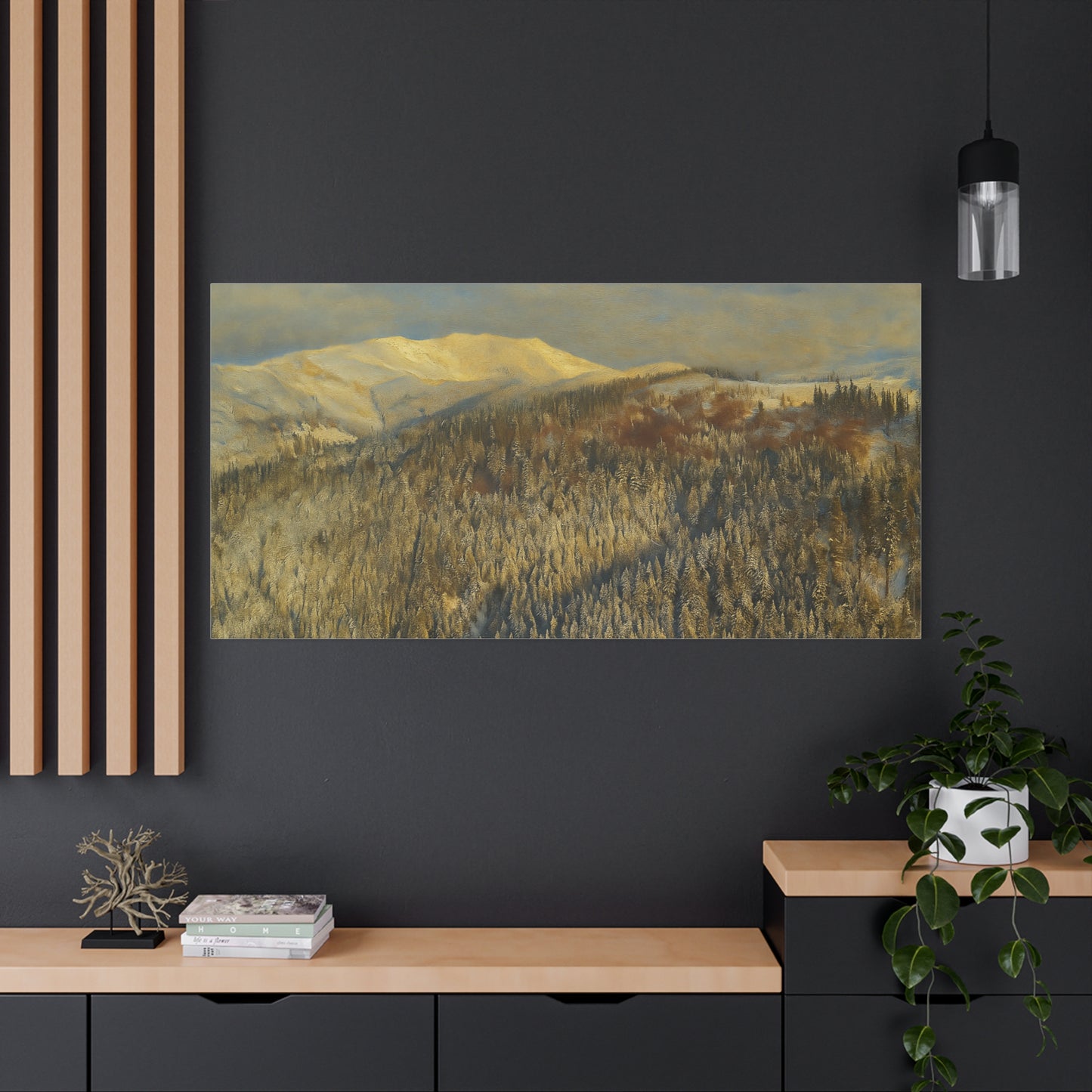 Mountain Serenity Stretched Canvas Art, Winter Landscape Wall Decor, Nature Print for Home, Gift for Nature Lovers, Cozy Interior Accent