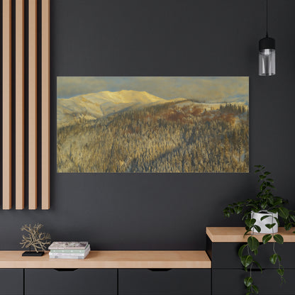 Mountain Serenity Stretched Canvas Art, Winter Landscape Wall Decor, Nature Print for Home, Gift for Nature Lovers, Cozy Interior Accent