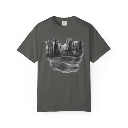 Artistic Forest Scene T-shirt | Nature Lover Gift, Outdoor Adventure Tee, Eco-Friendly Fashion, Vintage Inspired Clothing, Unisex Gift - TRV