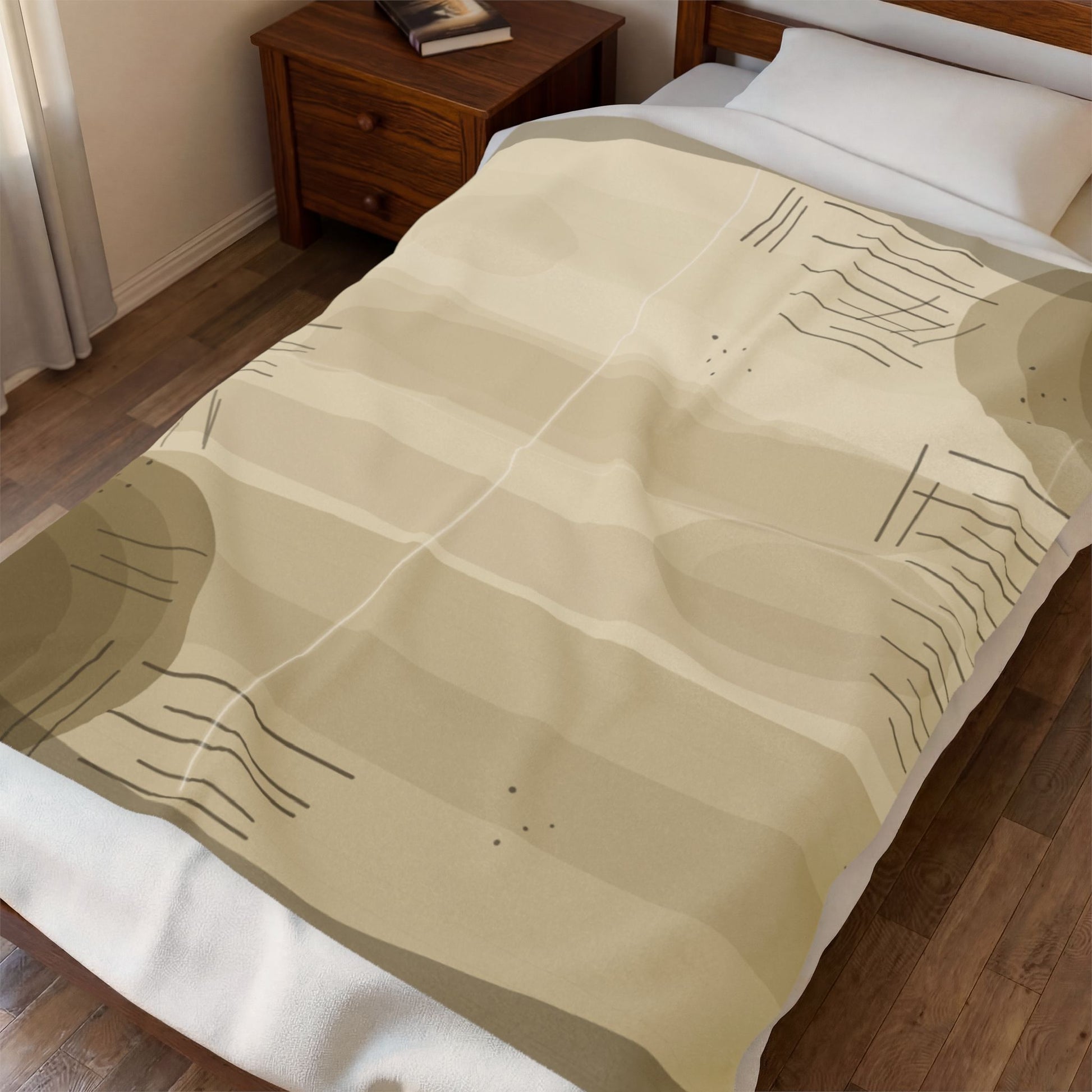 Neutral Abstract Shapes Velveteen Plush Blanket | Beige Modern Minimalist Throw - TRV