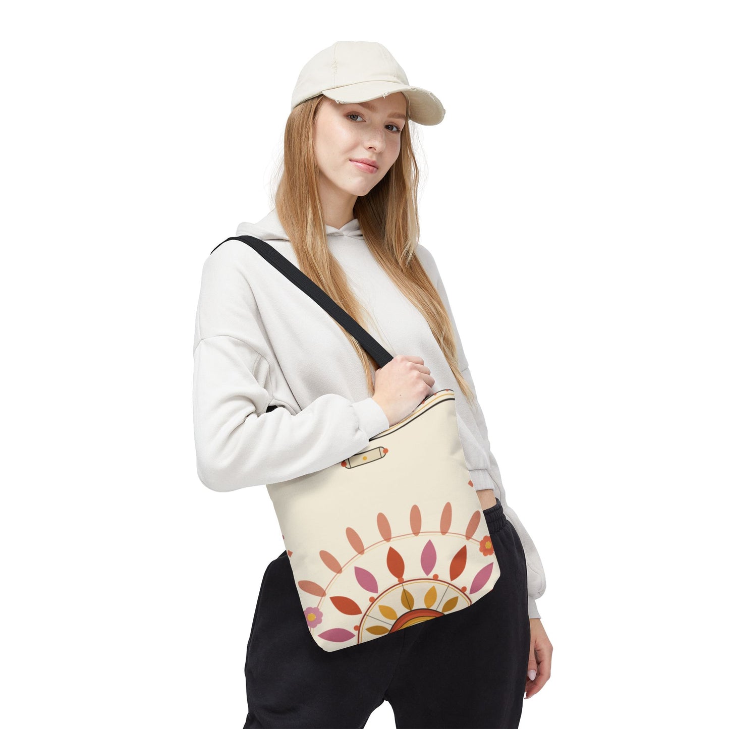 Boho Floral Mandala Tote Bag | Pastel Sunburst Pattern