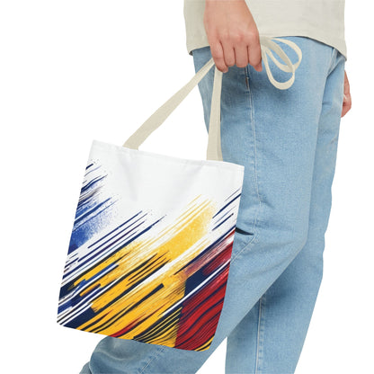 Abstract Brushstroke Tote Bag - Bold Red, Yellow & Blue All-Over Print