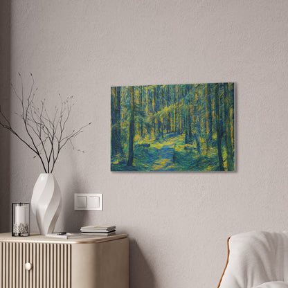 Sunlit Forest Path Canvas – Impressionist Woodland Wall Art
