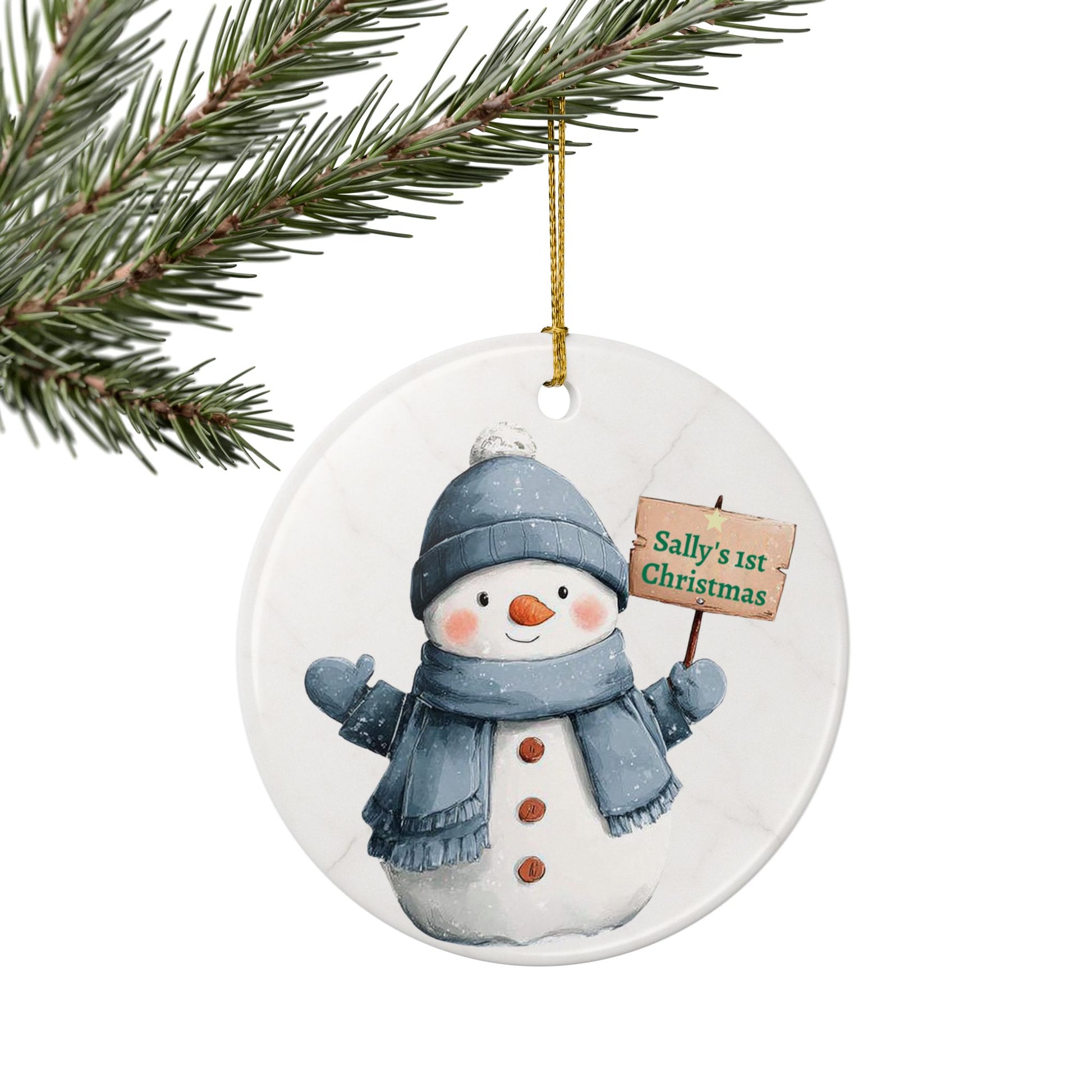 Personalized Snowman Ornament ceramic ornament | First Christmas sign, winter holiday decor - TRV